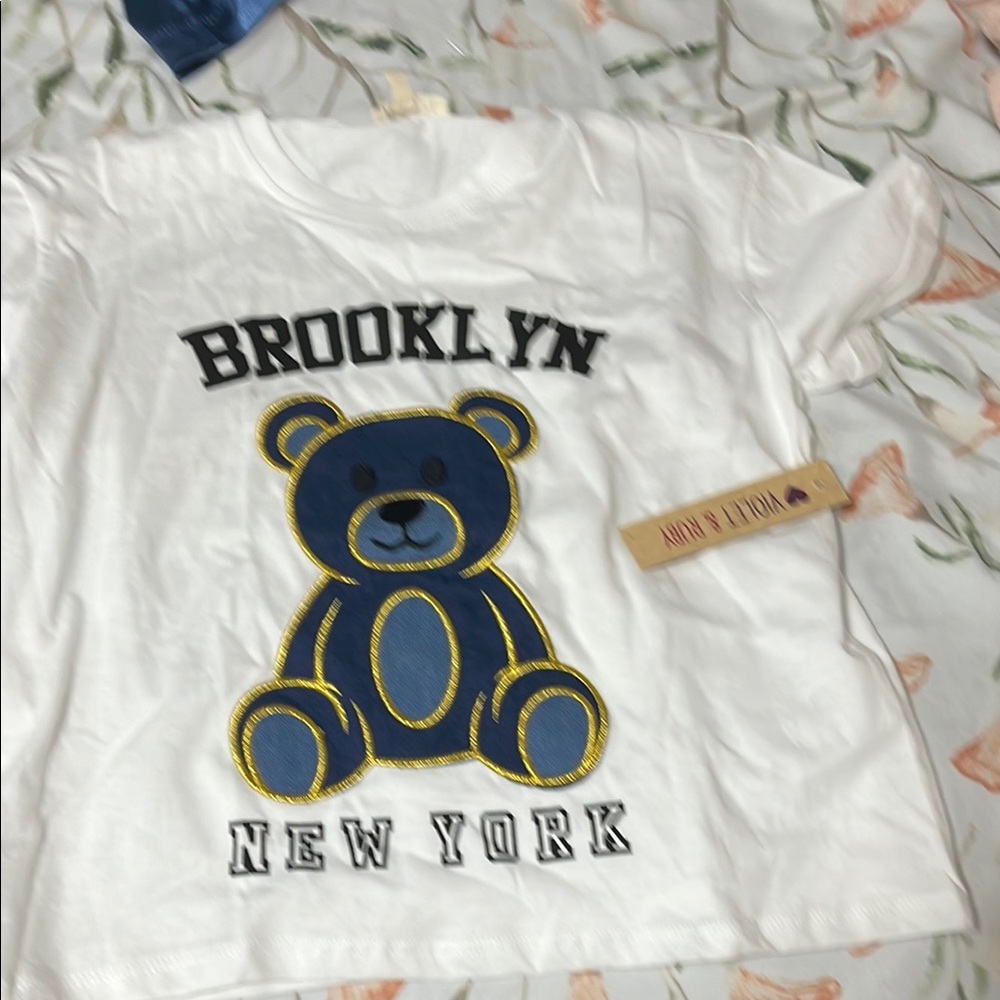 Brooklyn Kids White T-Shirt with Blue Bear